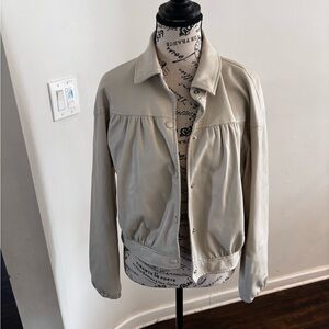 Bagatelle Beige Leather Bomber Jacket Small